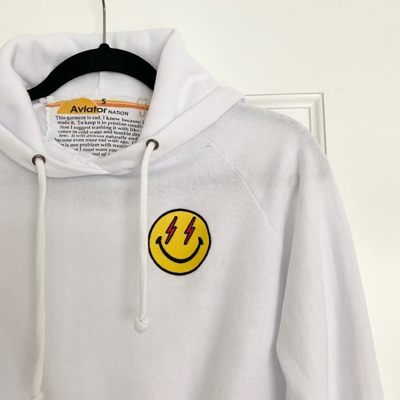 Aviator Nation Smiley Bolt Eyes Cropped Hoodie Sweatshirt - S - Picture 2 of 7